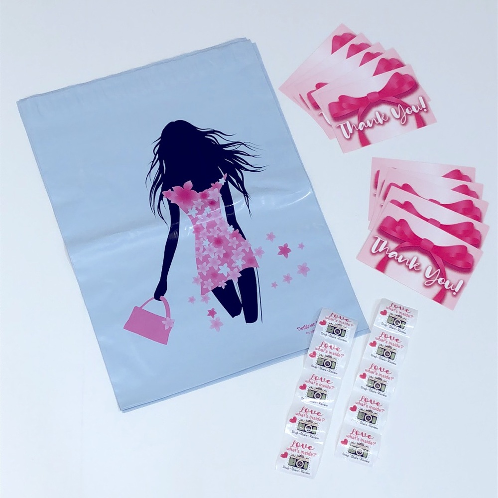 Poly Mailers Thank You Cards and Stickers 14x 17 Shipping Bag